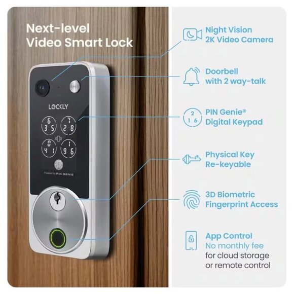 Lockly 2K Video Vision Zeno Series Deadbolt WiFi Smart Lock Home Key Fingerprint - Picture 9 of 16